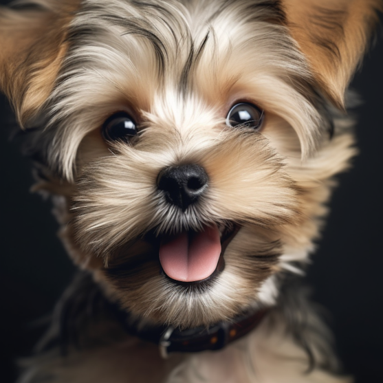 Morkie puppy with a cheerful expression